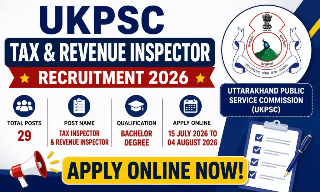 ukpsc tax revenue inspector recruitment 2026